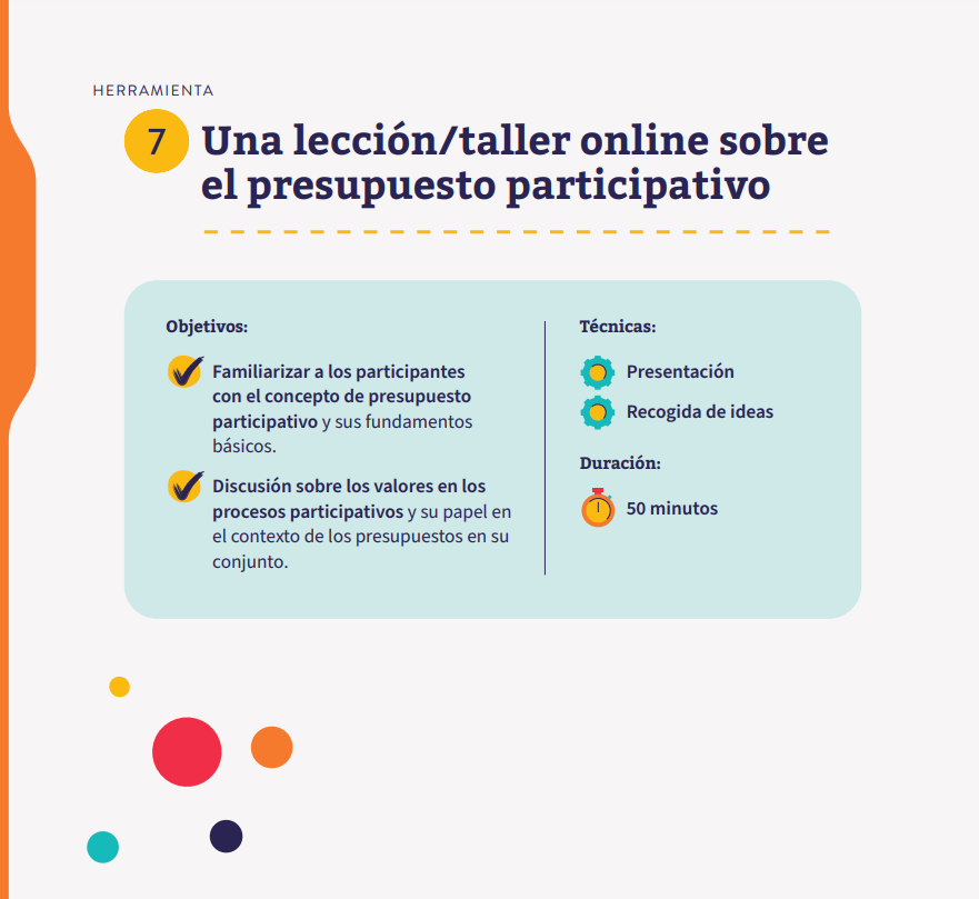 Herramienta 7: Una lección/taller online sobre el presupuesto participativo