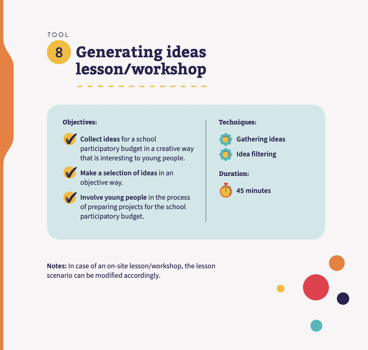 Tool 8: Generating ideas lesson/workshop